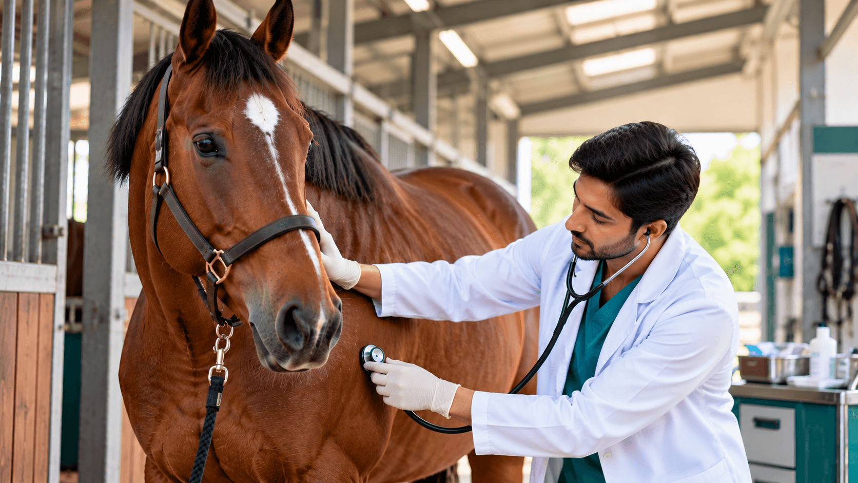 Horse receiving attentive veterinary care
